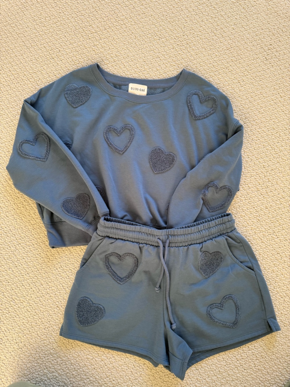 Olive & Oak Navy Blue Heart Appliqué Sweatshirt and Jogger Set